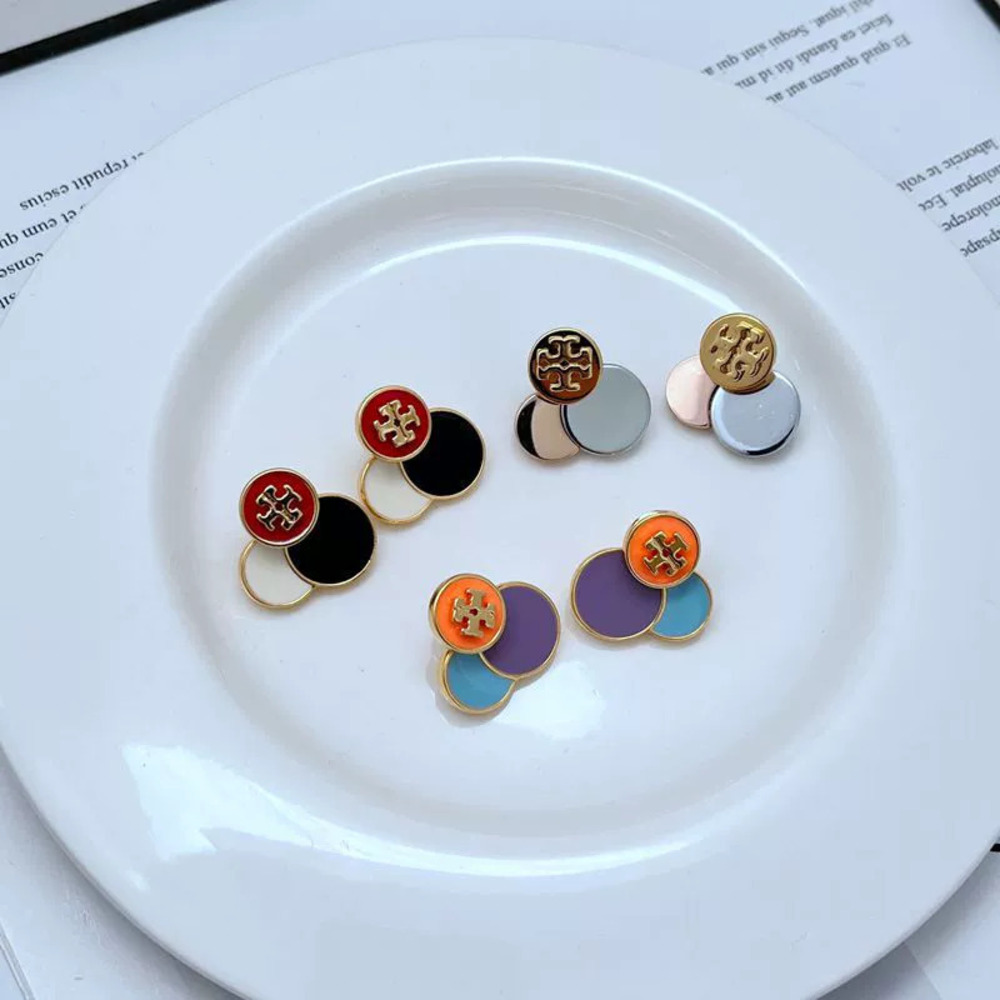 Tory Burch Candy Color Enamel Detachable Round Metal Stud Earrings
